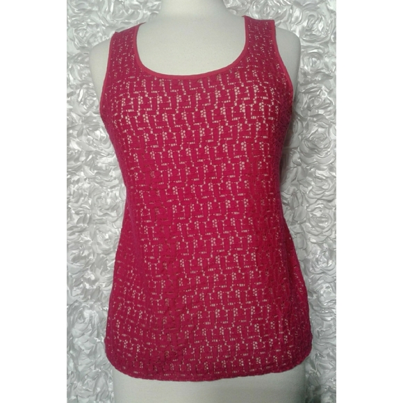Ann Taylor Fuchsia lace sleeveless shirt size M - Picture 1 of 8